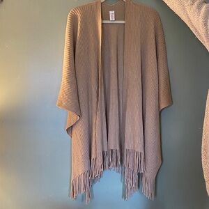 East 5th Taupe Open-Front Fringe Poncho